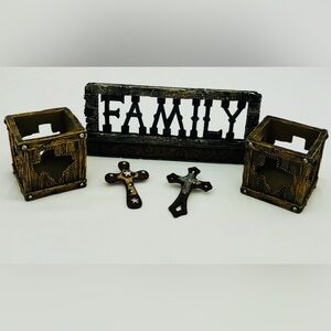 Rustic Family Decor Set with Crosses